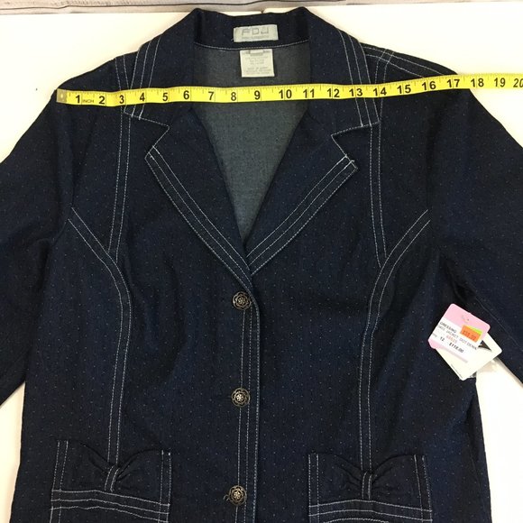 FDJ French Dressing Jean Jacket Blue with Polka Dot Slight Stretch Lightweight - Picture 11 of 14